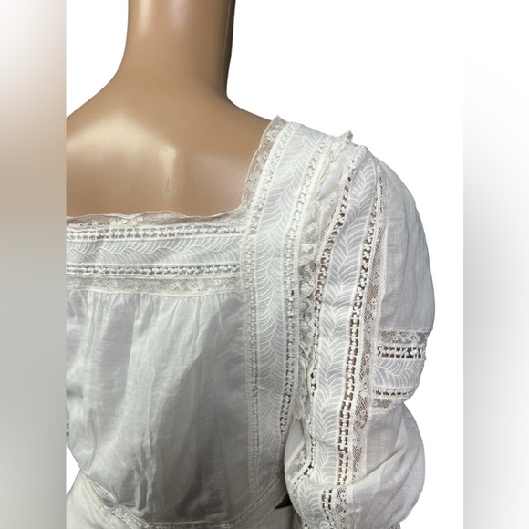 Polo Ralph Lauren Blouse Womens Cream White Lace Cotton Voile Bohemian Cropped - Picture 8 of 14